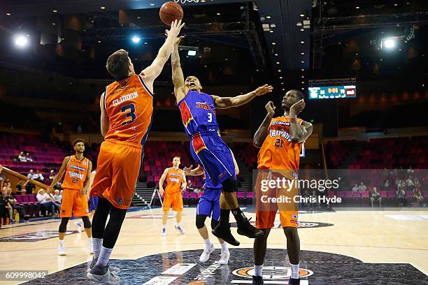 Jerome Randall of the 36ers shoots during the Australian Basketball Challenge match between Cairns Taipans and Adelaide 36ers at the Brisbane...