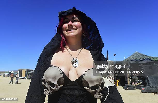 Festival goer Kitty Brownart attends day two of Wasteland Weekend in the high desert community of California City in the Mojave Desert, California,...