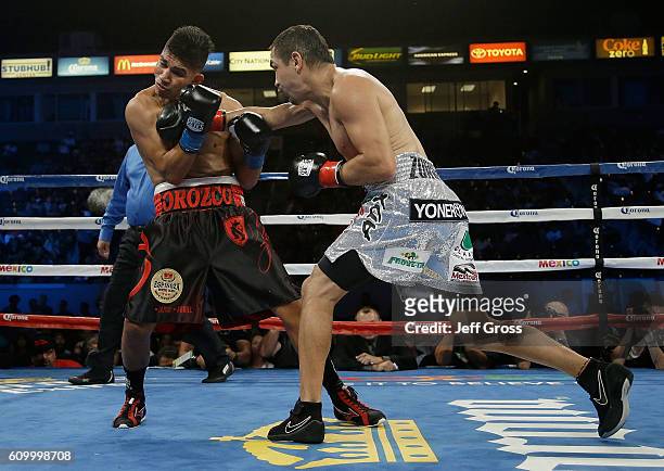 Humberto Soto lands a right hand to the head of Antonio Orozco at StubHub Center on October 3, 2015 in Carson, California.