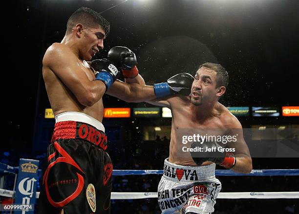 Antonio Orozco and Humberto Soto exchange punches at StubHub Center on October 3, 2015 in Carson, California.