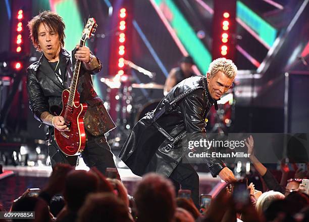 Guitarist Billy Morrison and singer Billy Idol perform onstage at the 2016 iHeartRadio Music Festival at T-Mobile Arena on September 23, 2016 in Las...