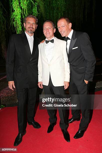 Goetz Otto, Johannes Zirner and Michael Zechbauer during the 70th anniversary of Arthur Brauner's CCC Film Studios on September 23, 2016 in Berlin,...