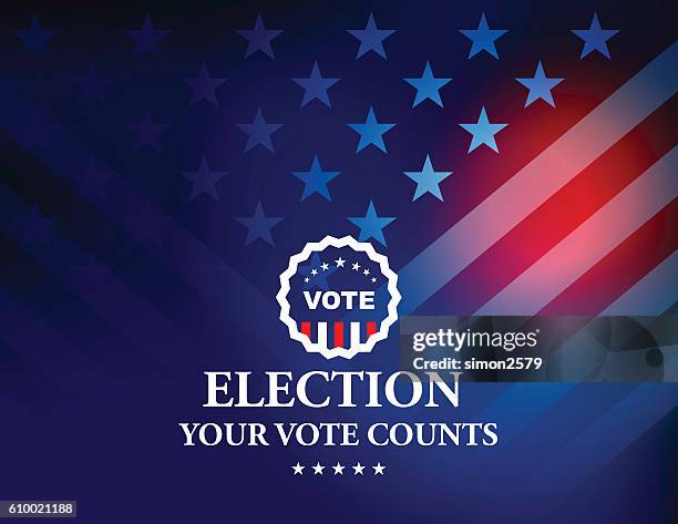 stockillustraties, clipart, cartoons en iconen met usa election vote button with stars and stripes background - amerikaanse cultuur