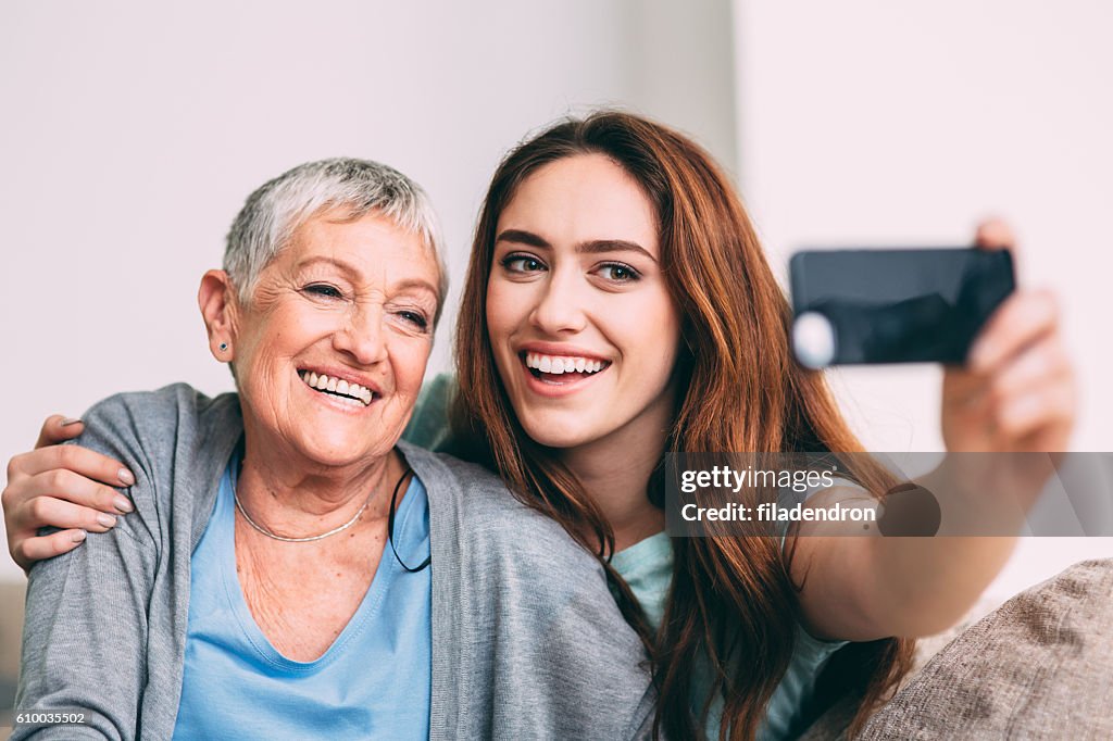 Mother and daughter taking a selfie