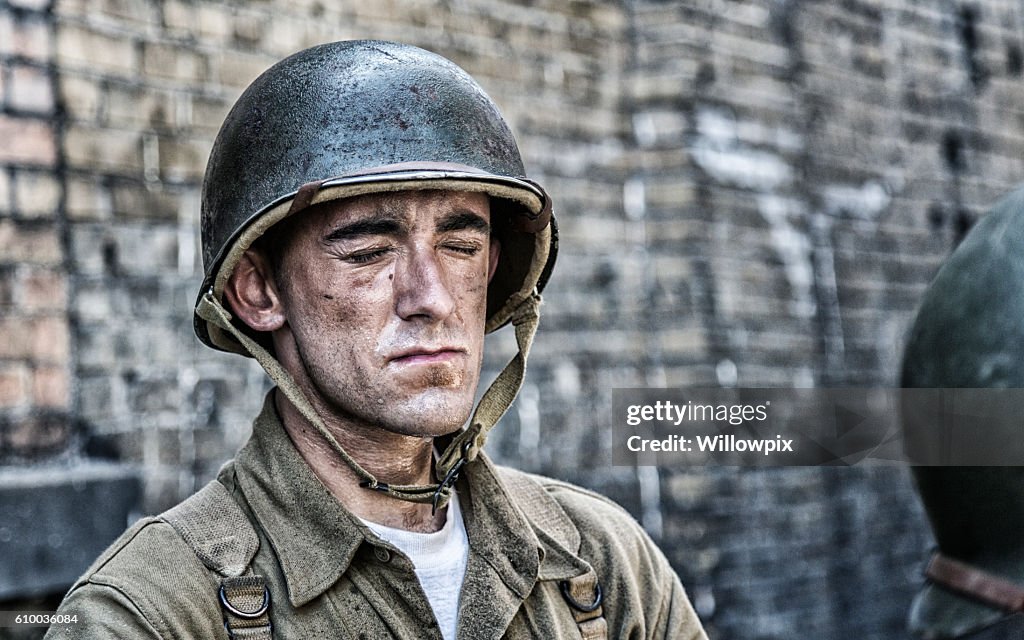 Soldier Rucking Sweating World War Ii Us Army Soldier Eyes Closed Sweating High-Res Stock Photo ...