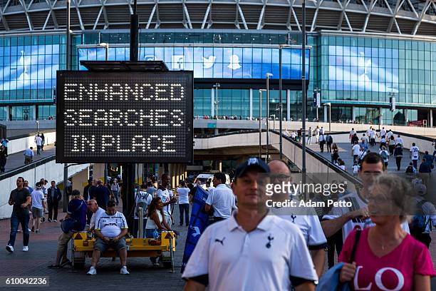 tottenham hotspur supporters outside wembley stadium, london, uk - sport venue stock pictures, royalty-free photos & images