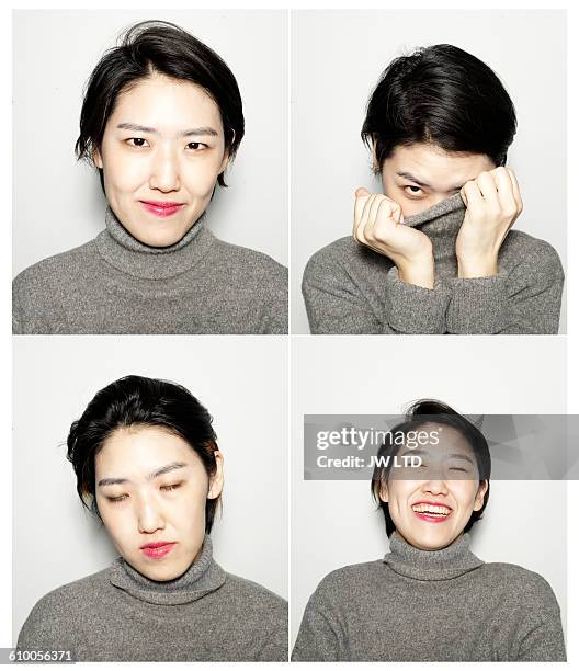 portrait of smiling young women in photo booth - multiple images different expressions stock pictures, royalty-free photos & images