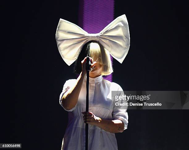 Recording artist Sia performs onstage at the 2016 iHeartRadio Music Festival at T-Mobile Arena on September 23, 2016 in Las Vegas, Nevada.