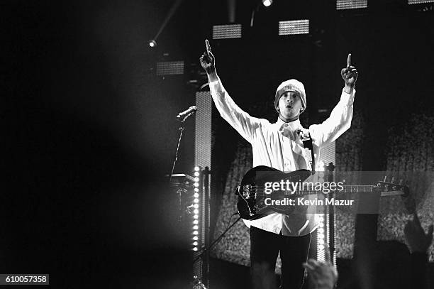 Recording artist Tyler Joseph of music group Twenty One Pilots performs onstage at the 2016 iHeartRadio Music Festival at T-Mobile Arena on September...