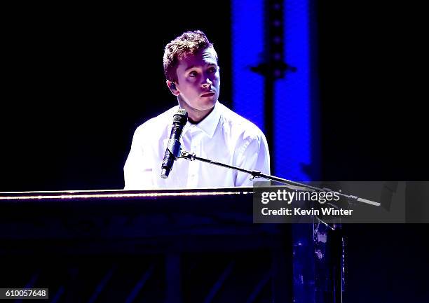 Recording artist Tyler Joseph of music group Twenty One Pilots performs onstage at the 2016 iHeartRadio Music Festival at T-Mobile Arena on September...