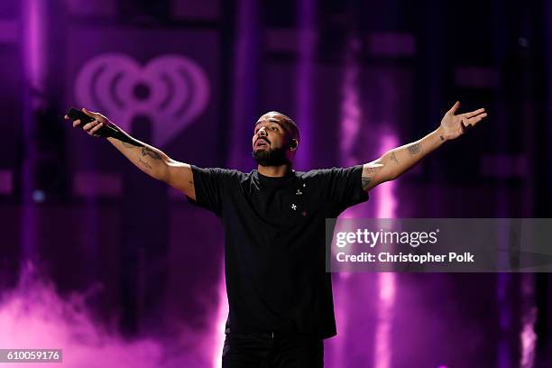 Rapper Drake performs onstage at the 2016 iHeartRadio Music Festival at T-Mobile Arena on September 23, 2016 in Las Vegas, Nevada.