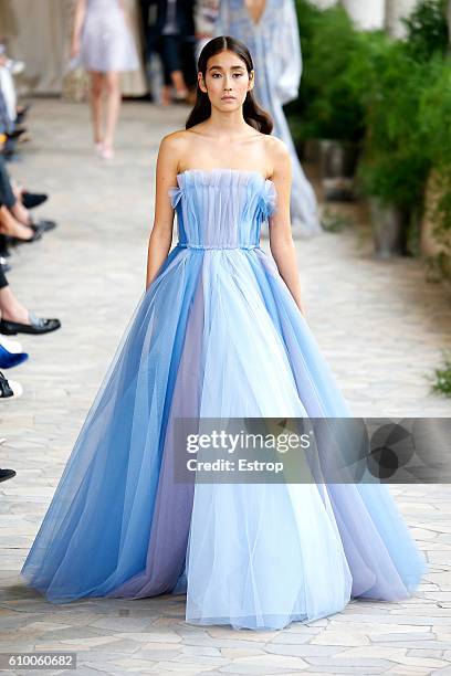 Model walks the runway at the Luisa Beccaria show Milan Fashion Week Spring/Summer 2017 on September 22, 2016 in Milan, Italy.