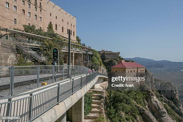 monastery montserrat with cremallera funicular rack train, barcelona, spain - abbey of montserrat stock pictures, royalty-free photos & images