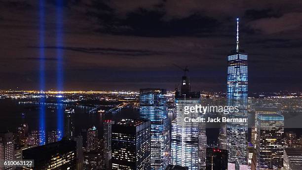 nyc aerial skyline - september 11 2001 attacks stock pictures, royalty-free photos & images