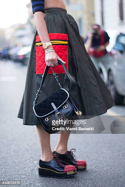 Chiara Ferragni poses wearing Prada after the Prada show during Milan Fashion Week Spring/Summer 2017 on September 22, 2016 in Milan, Italy.