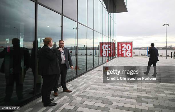 Delegates arrive for the annual Labour party conference at the ACC on September 24, 2016 in Liverpool, England. Delegates and members are eagerly...