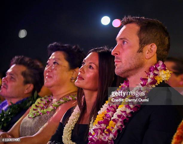 Actor Alex O'Loughlin and his wife Malia Jones at the CBS 'Hawaii Five-0' Sunset On The Beach Season 7 Premier Event at Queen's Surf Beach on...
