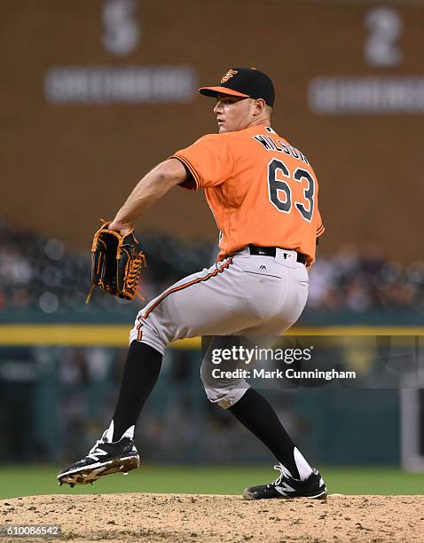 Tyler Wilson of the Baltimore Orioles pitches during the game against the Detroit Tigers at Comerica Park on September 10, 2016 in Detroit, Michigan....