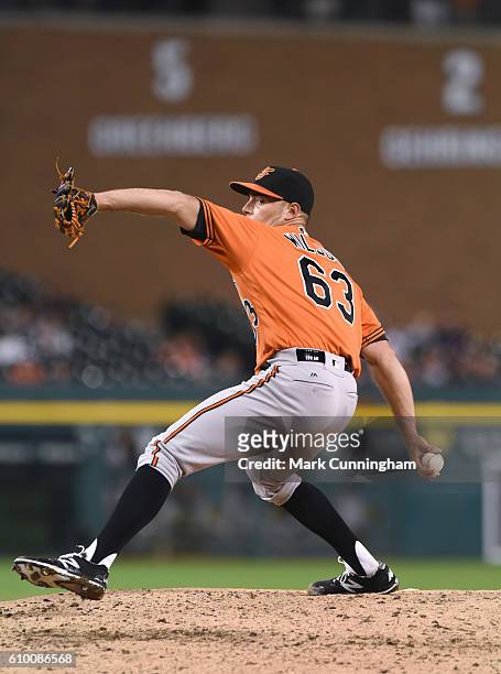 Tyler Wilson of the Baltimore Orioles pitches during the game against the Detroit Tigers at Comerica Park on September 10, 2016 in Detroit, Michigan....