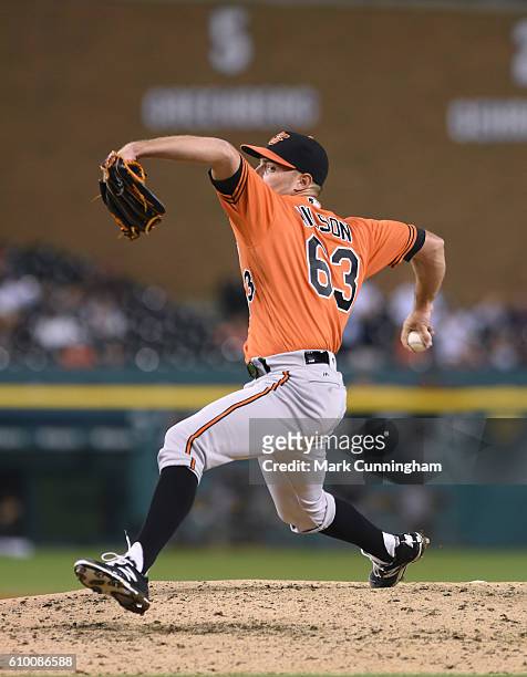 Tyler Wilson of the Baltimore Orioles pitches during the game against the Detroit Tigers at Comerica Park on September 10, 2016 in Detroit, Michigan....