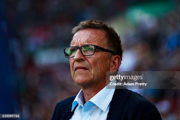 Norbert Meier head coach of SV Darmstadt 98 before the Bundesliga match between FC Augsburg and SV Darmstadt 98 at WWK Arena on September 24, 2016 in...