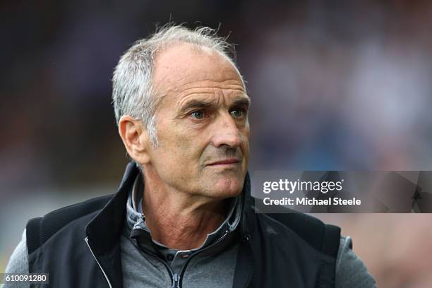 Francesco Guidolin, Manager of Swansea City looks on during the Premier League match between Swansea City and Manchester City at the Liberty Stadium...