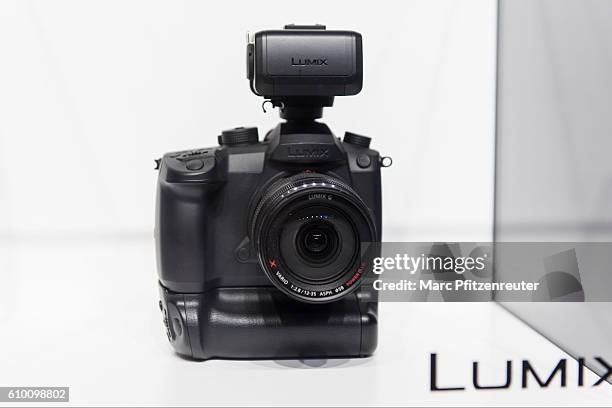 The new Panasonic Lumix GH5 camera is displayed at the 2016 Photokina trade fair on September 24, 2016 in Cologne, Germany. Photokina is the world's...