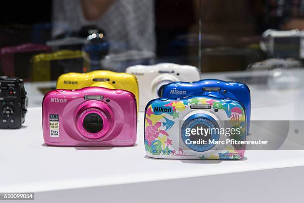 Nikon Coolpix cameras are displayed at the 2016 Photokina trade fair on September 24, 2016 in Cologne, Germany. Photokina is the world's largest...