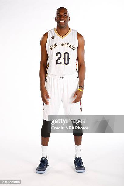 Quincy Pondexter of the New Orleans Pelicans poses for a portrait during the 2016 NBA Media Day on September 23, 2016 at the Smoothie King Center in...