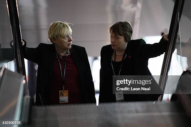 Former Labour Party leadership candidate Angela Eagle MP and sister Maria Eagle MP make their way towards the Labour Party Women's Conference venue...