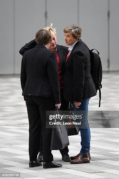 Former Labour Party leadership candidate Angela Eagle MP talks to her partner Maria Exall and sister Maria Eagle MP ahead of the Labour Party Women's...