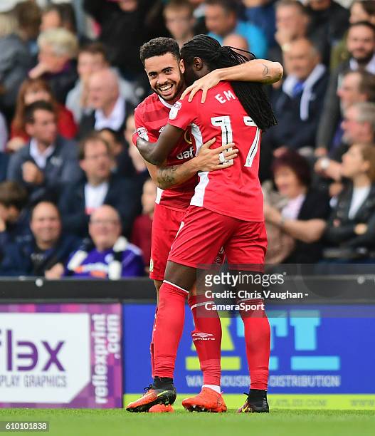 Blackburn Rovers' Marvin Emnes, right, celebrates scoring his sides equalising goal to make the score 1-1 with team-mate Derrick Williams during the...