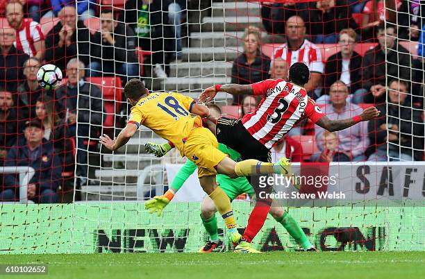 James McArthur of Crystal Palace scores his sides second goal during the Premier League match between Sunderland and Crystal Palace at the Stadium of...
