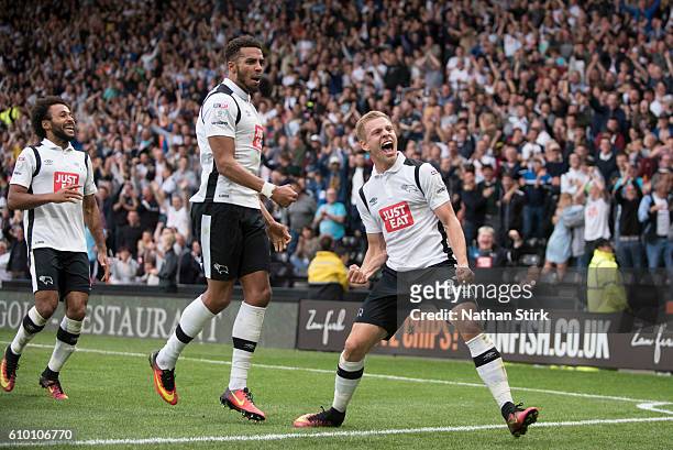 Matej Vydra of Derby County celebrates after scoring the first goal during the Sky Bet Championship match between Derby County and Blackburn Rovers...