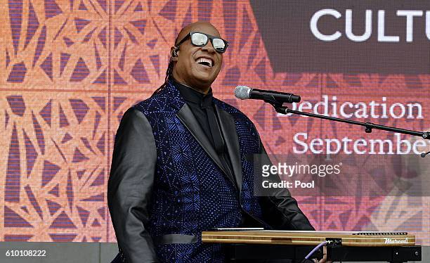 Stevie Wonder performs "Visions" during the opening ceremony of the Smithsonian National Museum of African American History and Culture on September...