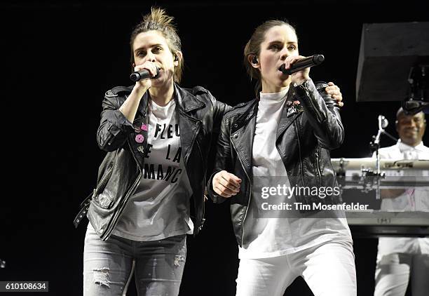 Tegan Quin and Sara Quin of Tegan & Sara perform during the 2016 Life is Beautiful festival on September 23, 2016 in Las Vegas, Nevada.