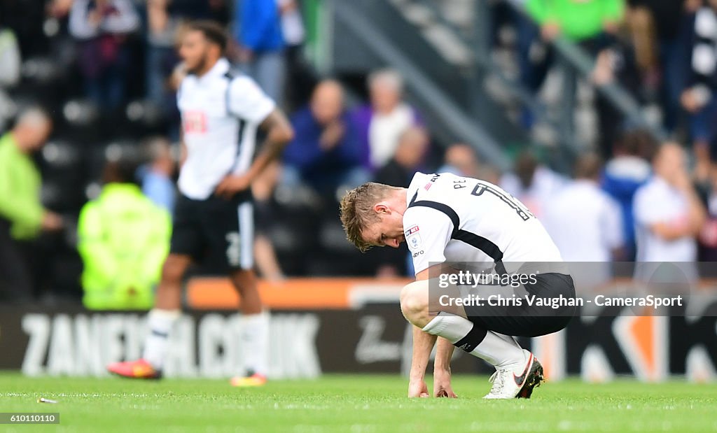 Alex Reeve Derby Derby County's Alex Pearce looks dejected at the end of the game ...
