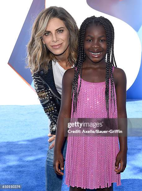 Personal trainer Jillian Michaels and daughter Lukensia Michaels Rhoades arrive at the premiere of Warner Bros. Pictures' 'Storks' at Regency Village...