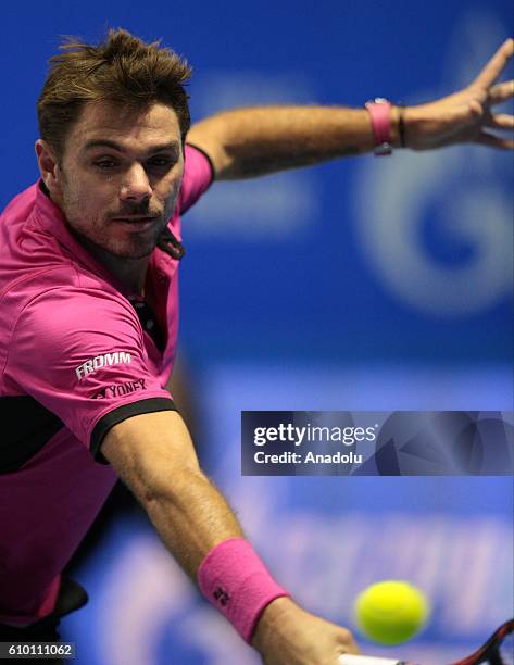 Stan Wawrinka of Switzerland in action against Roberto Bautista of Spain during the semifinal of Men's singles of Saint-Petersburg Open 2016...