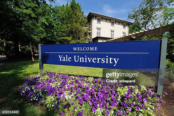 bienvenido al letrero de la universidad de yale - universidad de yale fotografías e imágenes de stock