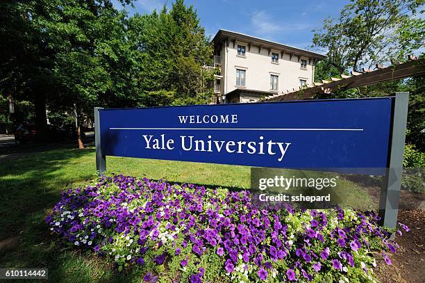 welcome to yale university sign - yale university stock pictures, royalty-free photos & images