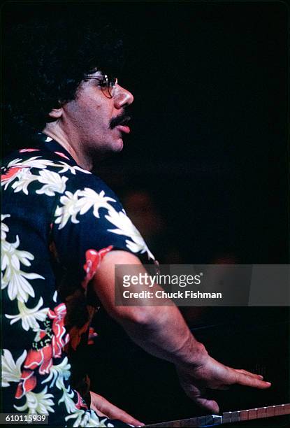 American Jazz musician Chick Corea plays keyboards as he performs onstage at the Newport Jazz Festival, Saratoga, New York, June 1978.