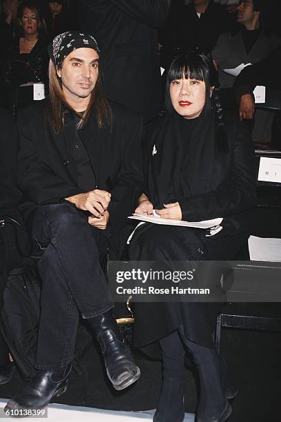 American fashion photographer Steven Meisel and fashion designer Anna Sui attend the Marc Jacobs Fall 1999 collection fashion show, New York City,...