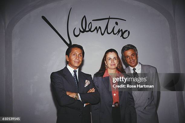 From left to right, fashion designer Valentino Garavani, Giancarlo Giammetti and Muriel Brandolini, USA, circa 1995.