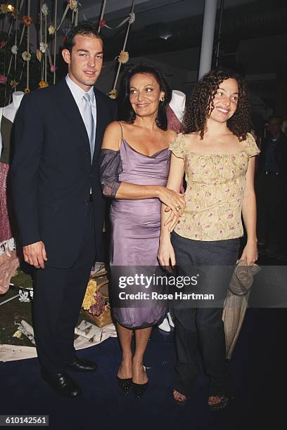 American fashion designer Diane von Furstenberg with her children Alex and Tatiana at the Furstenberg studio in the West Village, New York City,...