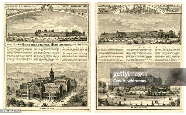 international exhibition in philadelphia, usa, in 1876 - 1876 stock illustrations