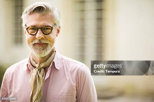 high class mature man portrait at home. - fashionable stock pictures, royalty-free photos & images