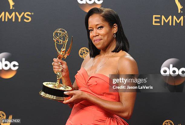 Actress Regina King poses in the press room at the 68th annual Primetime Emmy Awards at Microsoft Theater on September 18, 2016 in Los Angeles,...