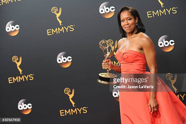 Actress Regina King poses in the press room at the 68th annual Primetime Emmy Awards at Microsoft Theater on September 18, 2016 in Los Angeles,...