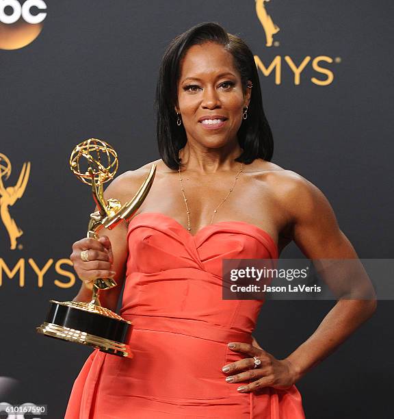 Actress Regina King poses in the press room at the 68th annual Primetime Emmy Awards at Microsoft Theater on September 18, 2016 in Los Angeles,...